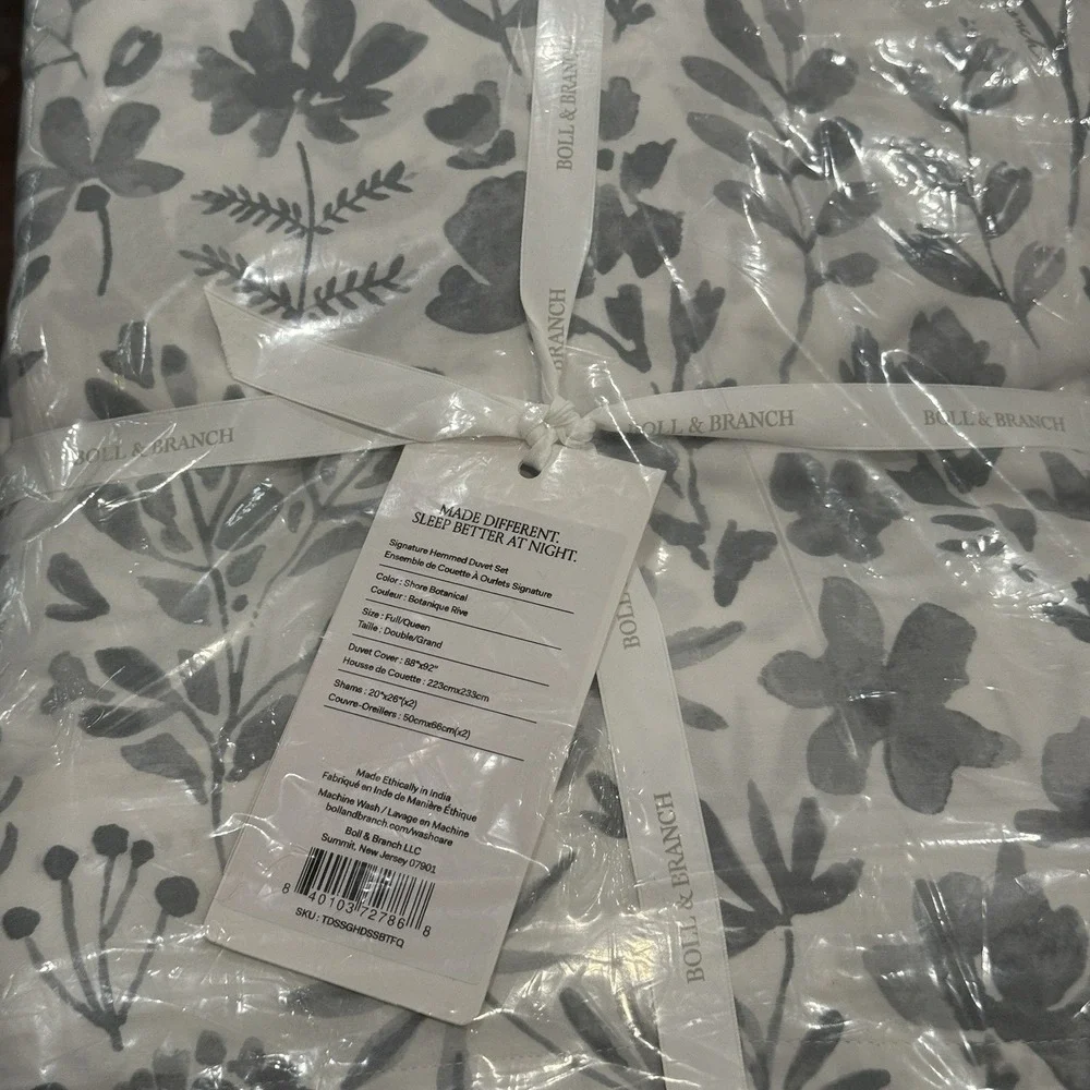Boll & Branch Signature Hemmed Duvet Set Shore Botanical F/Q Organic Cotton $379